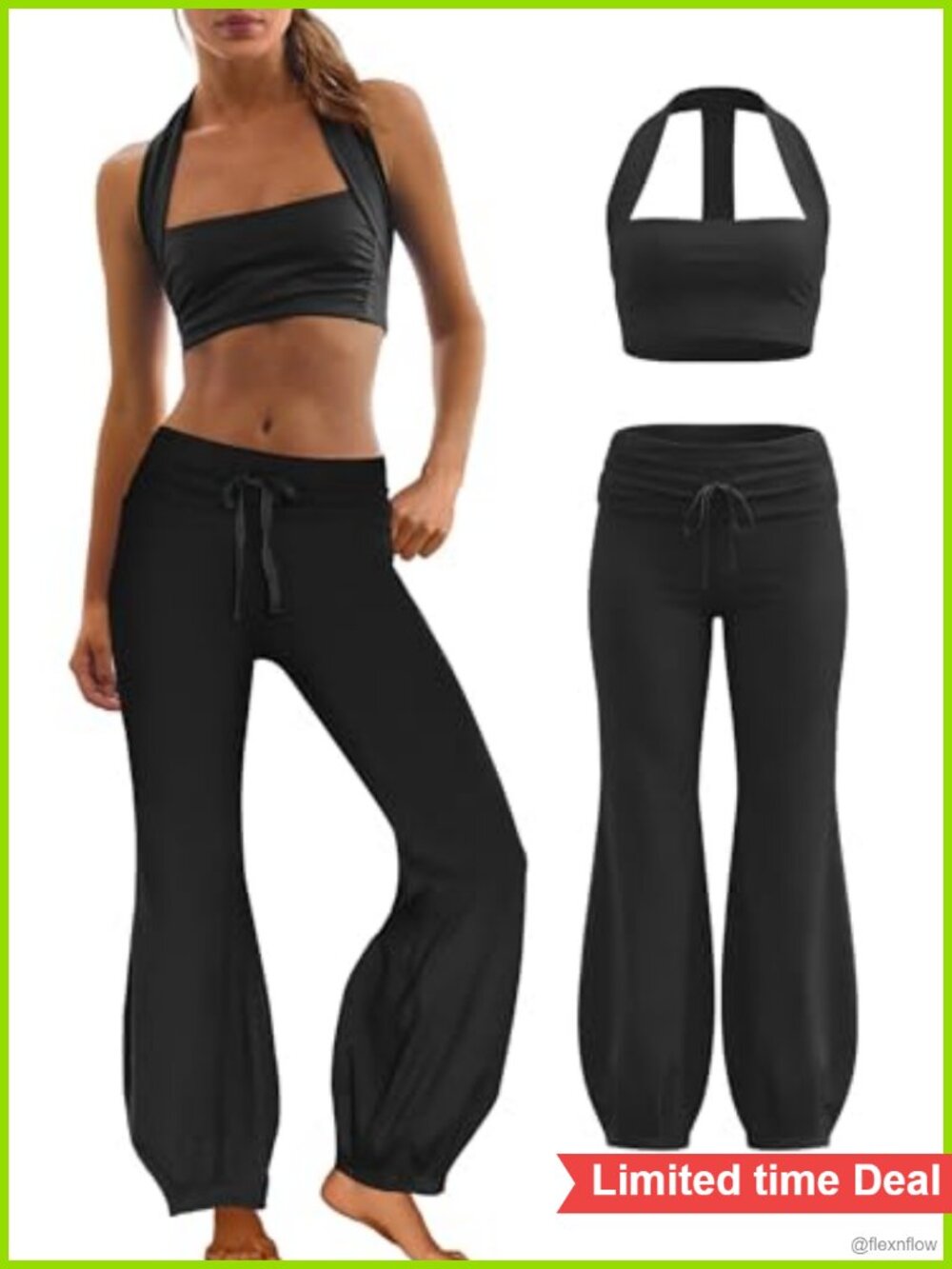 2 Piece Yoga Set Halter Sports Bra & Fold Over Leggings Workout